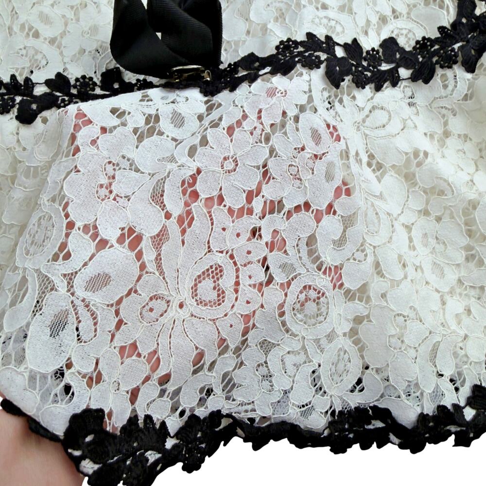 Son Yoon Joo Black White Lace Bows Fitted Pencil Sheer Unlined Dress Coquette - Picture 8 of 8
